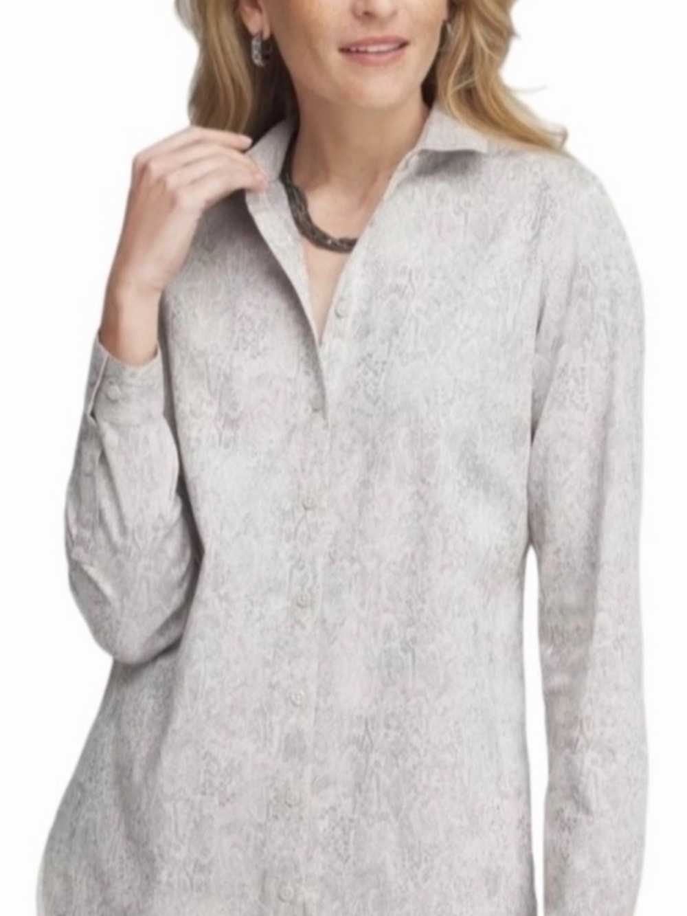Chico's Python Print Long Sleeve Shirt XXL/4/20-22 Neutral No Iron Stretch NWT